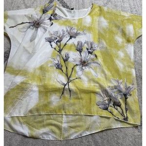 123 USA Yellow Rhinestone floral Short Dolman Sleeve Blouse XL flowy